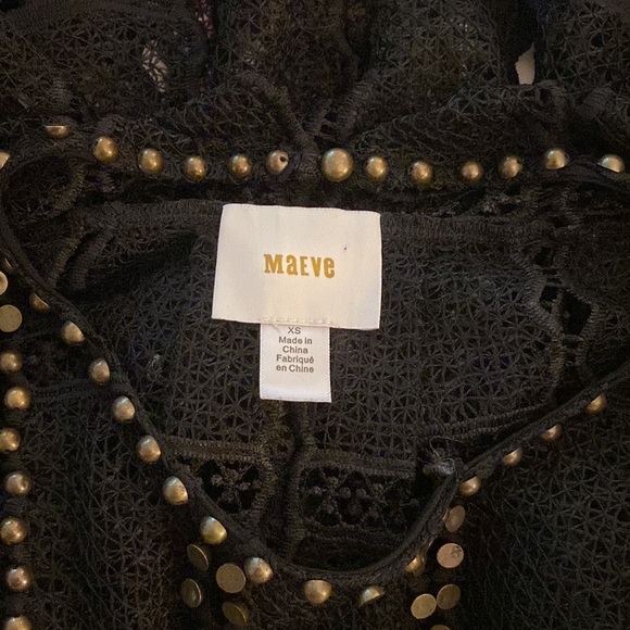 Anthro Maeve Black Crochet Lace Bronze Stud Embellished Blouse - Picture 6 of 7